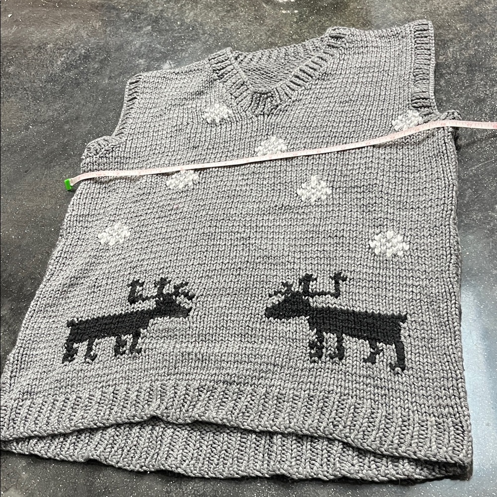 Gray Knit Sweater Vest with Reindeer Design